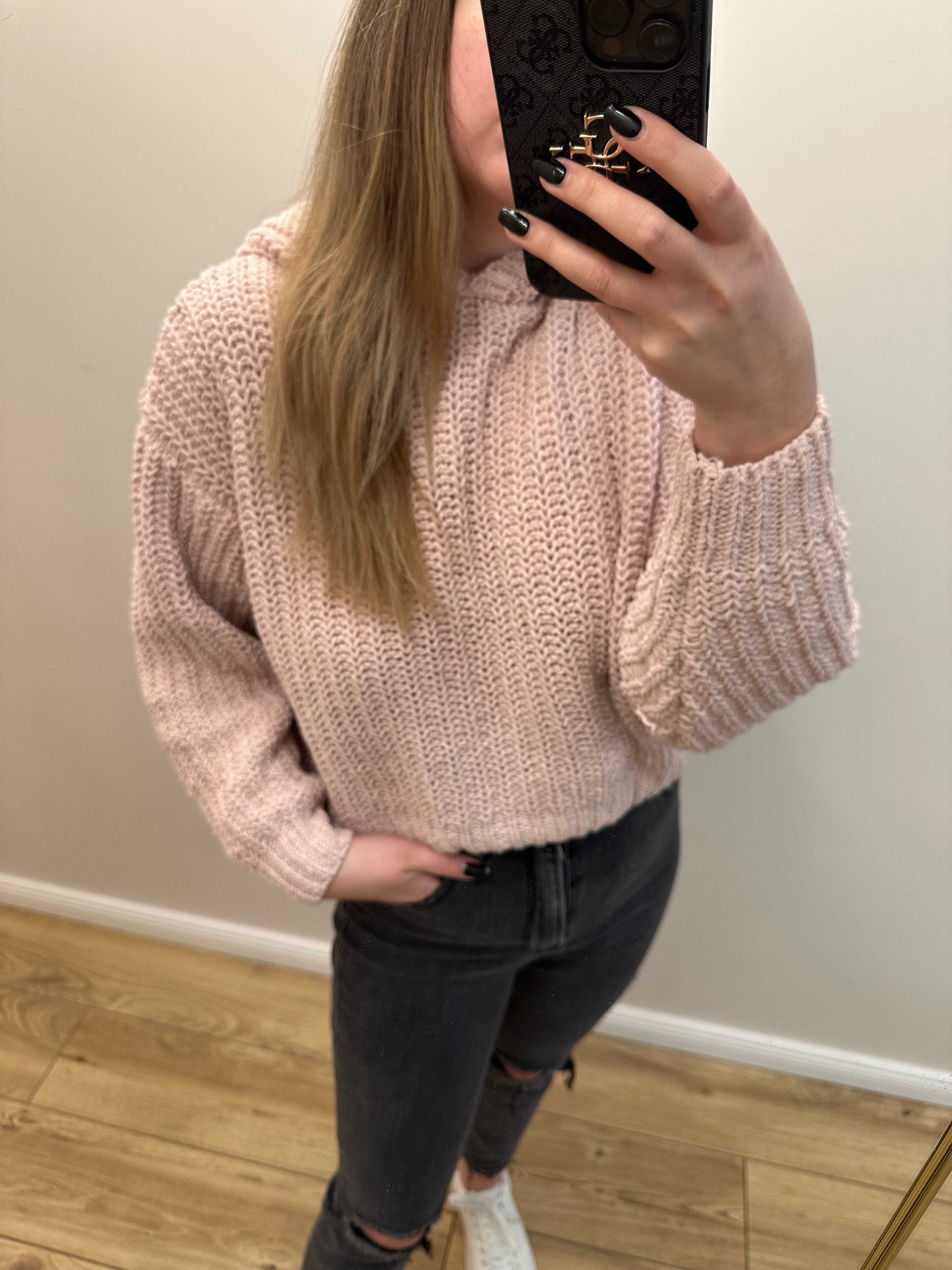 bluza sweter pepco s pudrowy róż kaptur