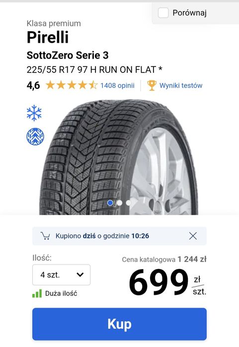 Opony zimowe Pirelli Sottozero 3 225/55R17 Runflat MOE komplet zima
