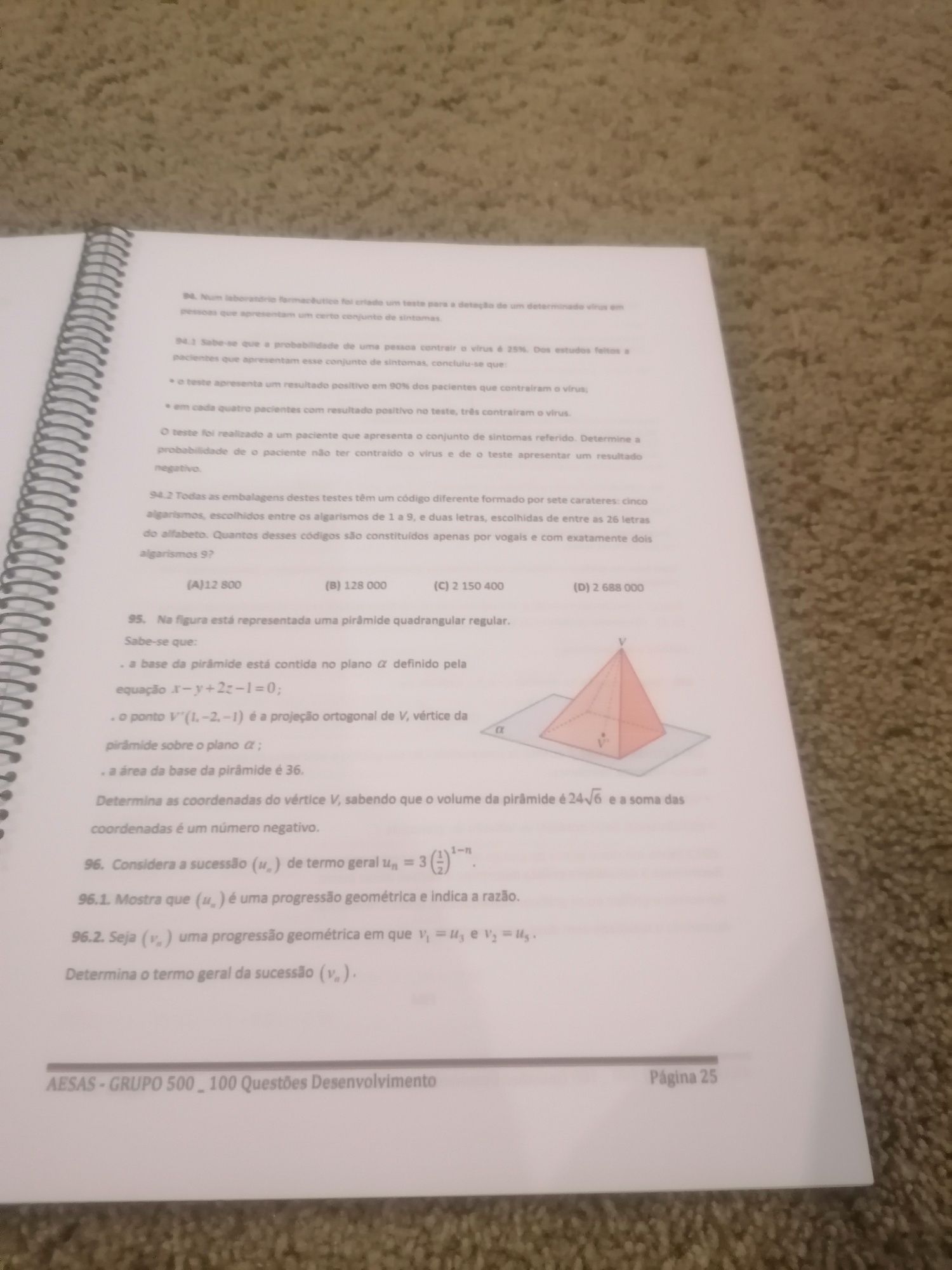 100 Questões de desenvolvimento e Escolhas múltiplas, Exame Matemática