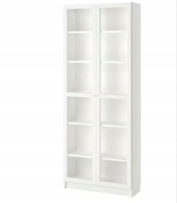 2x Regały IKEA 80x30x202 cm BILLY OXBERG białe, szklane, złote klamki