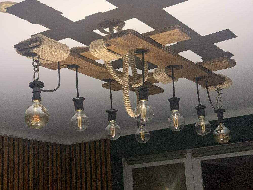 Lampa wisząca drewniana / żyrandol drewniany rekodzielo