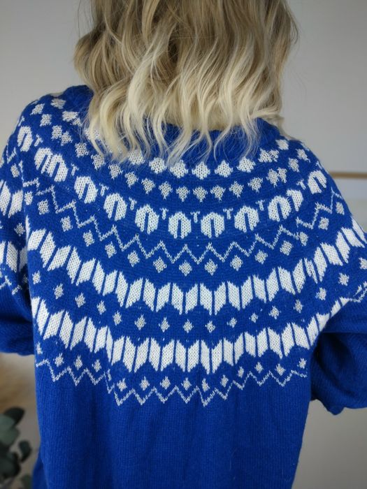 Wełniany kardigan vintage norweski wzór świąteczny sweter alpaka wełna