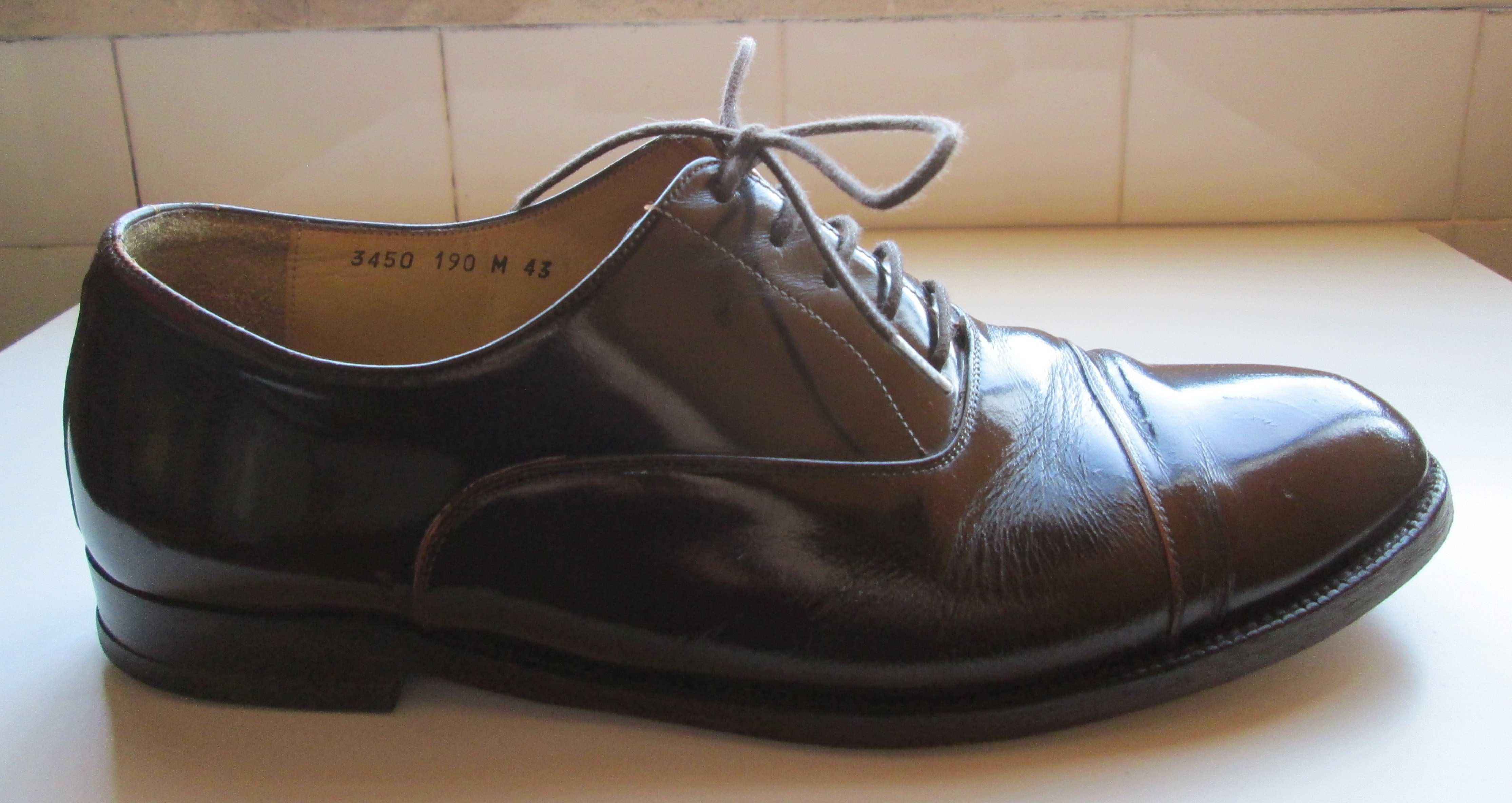 Sapatos em pele castanhos e azuis polidos