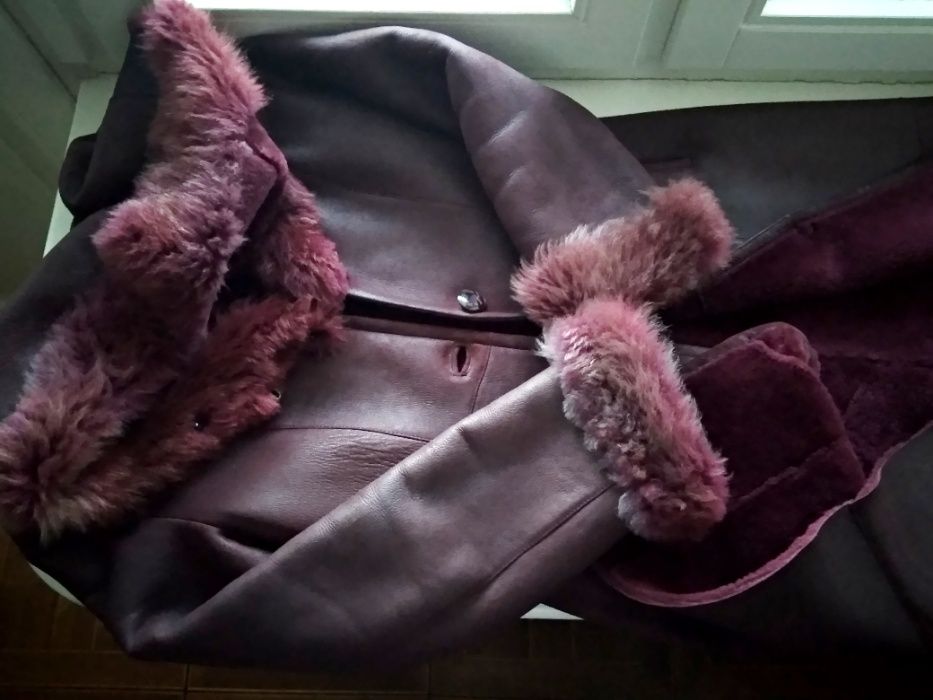 36-38р. Бордовая натуральная дублёнка с капюшоном idil leather