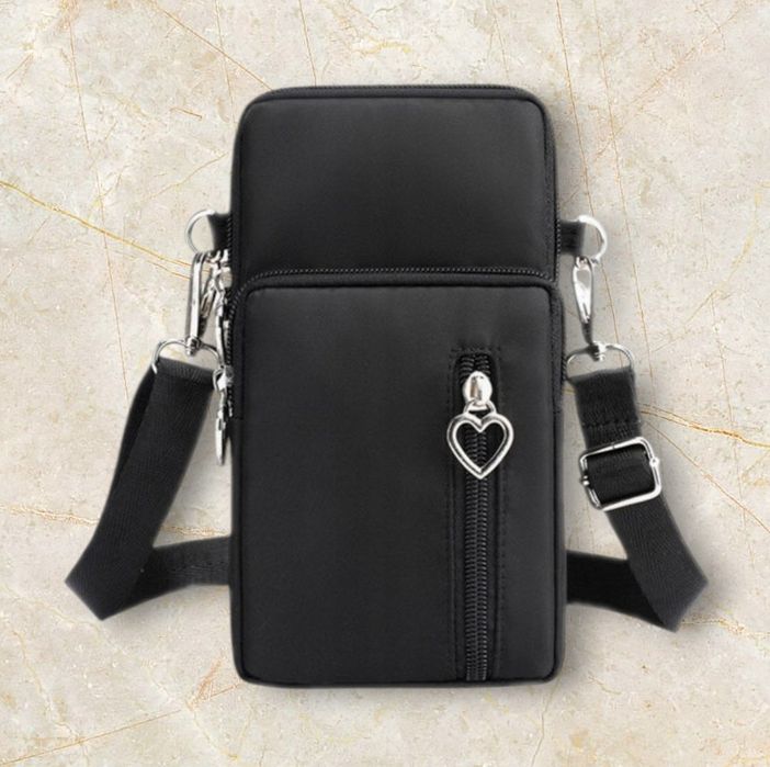 Torebka Czarna Mini Kopertówka na Telefon Portfel na Ramię