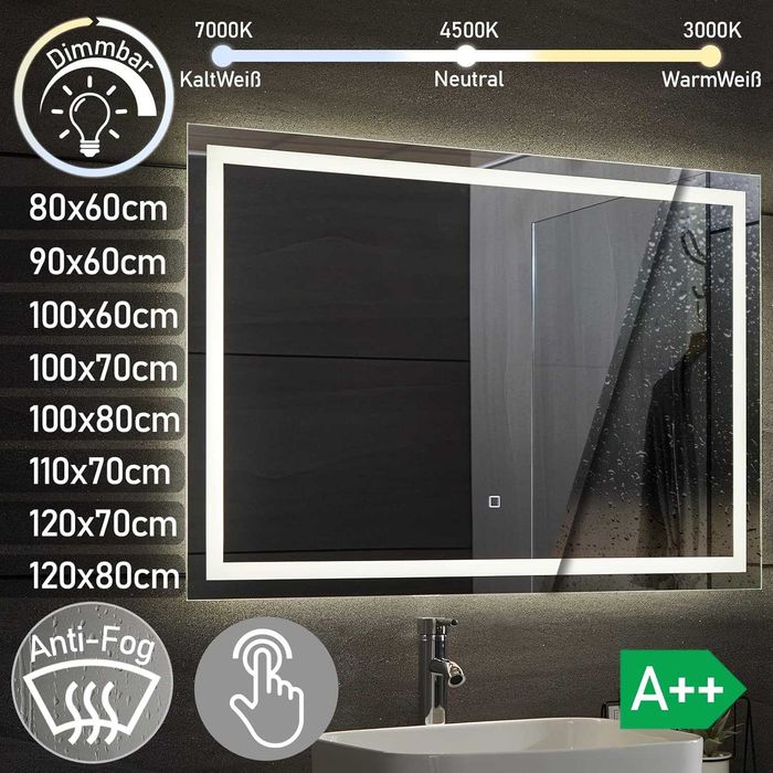 Nowe lustro łazienkowe / lusterko ścienne / szkło / LED / IP44  !K321!