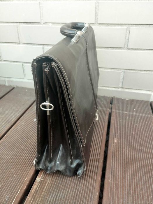 Torba męska - aktówka duża - brązowa z rączką / teczka / 5 kieszeni