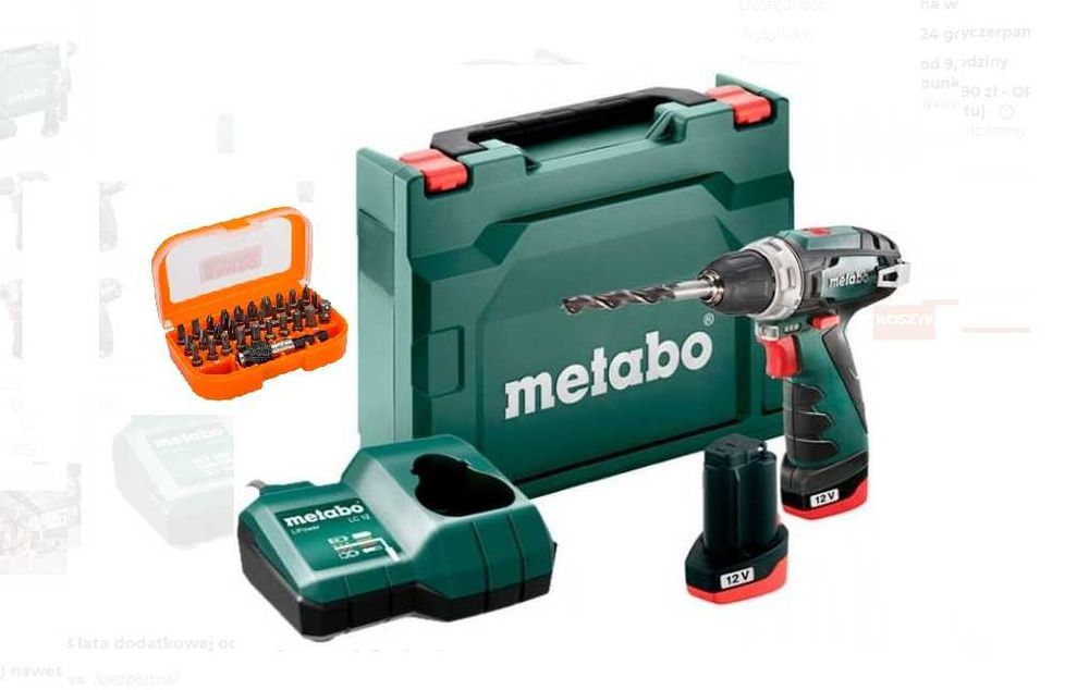 Bity BAHCO, wiertarko-wkrętarka METABO + adapter kątowy