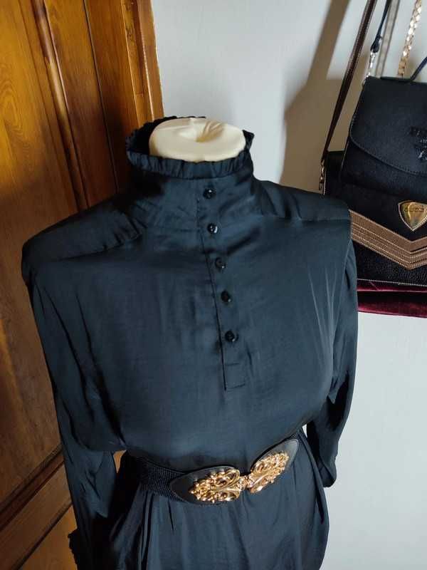 Czarna koszula sukienka ZARA z kołnierzem i mankietami retro