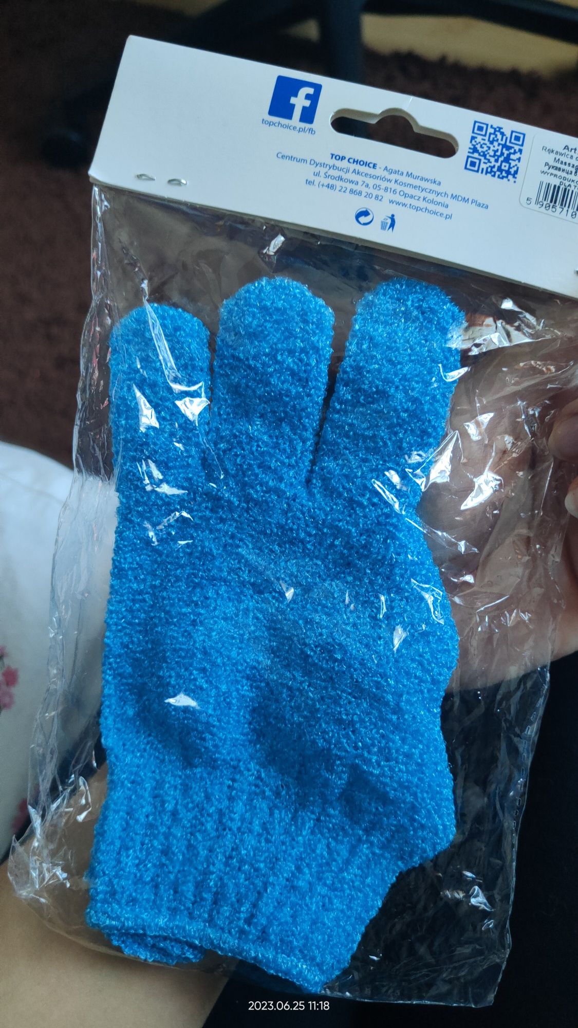 Rękawica peelingująca do mycia nowa niebieska