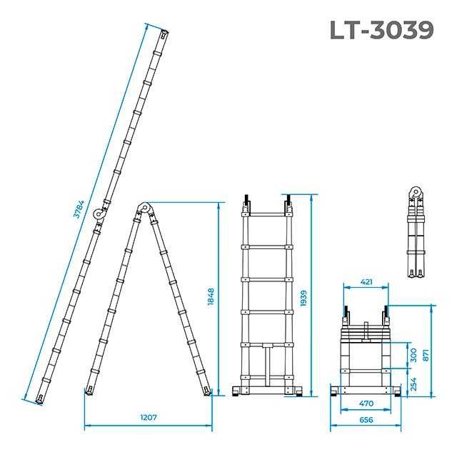 Лестница алюм. телескопическая 12 ступ., 3,78 м. INTERTOOL LT-3039.