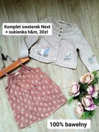 Komplet dla dziewczynki sukienka h&m + sweterek Next 68-74cm