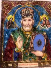 Икона вышитая чешским бисером «Св. Николай Чудотворец»