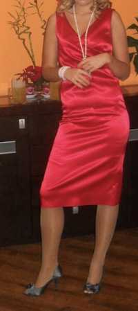 Satynowa czerwona sukienka rozmiar 36 S