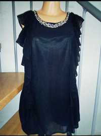 Sukienka mała czarna z falbanami i aplikacją cyrkoni