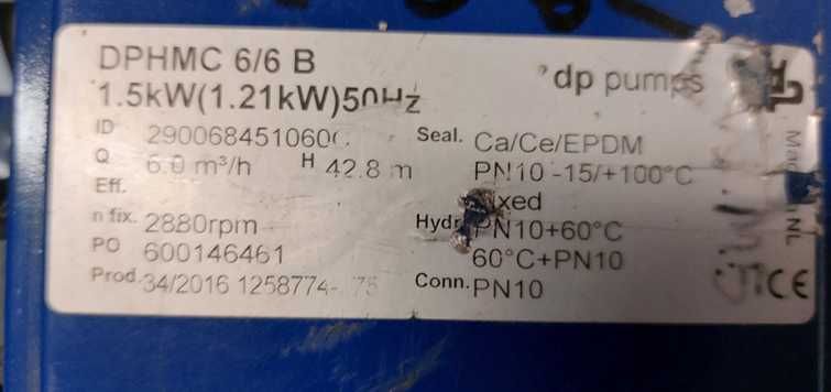 Pompa wielostopniowa DPHMC 6/6 B + silnik WEA90S-2, 1,5 kW, 6 m³/h