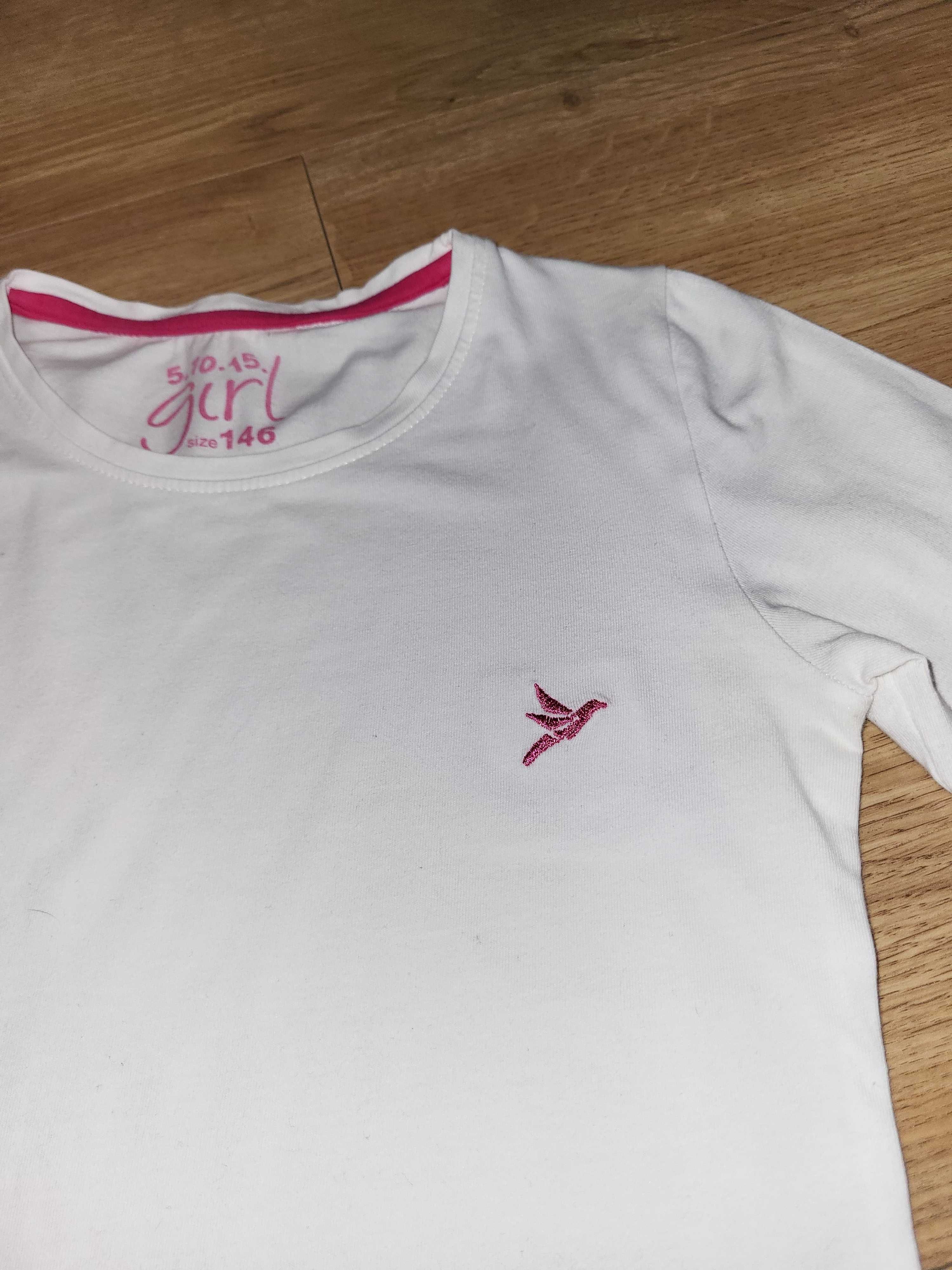 Biały T-shirt z długim rękawem, r. 146