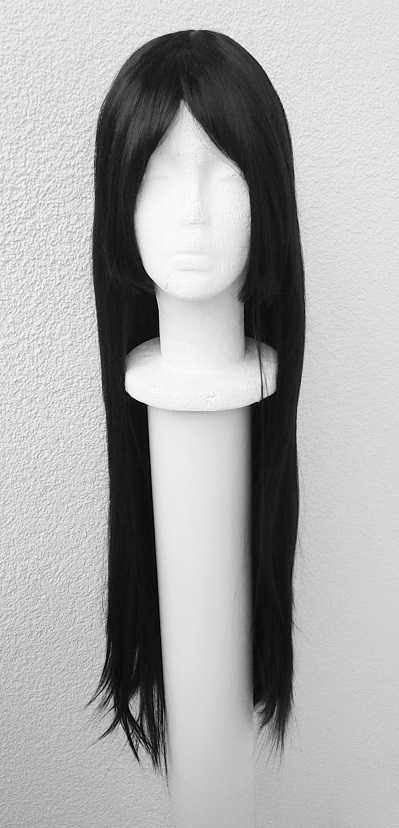 Cosplay wig czarna prosta długa peruka z grzywką czarny długi wig