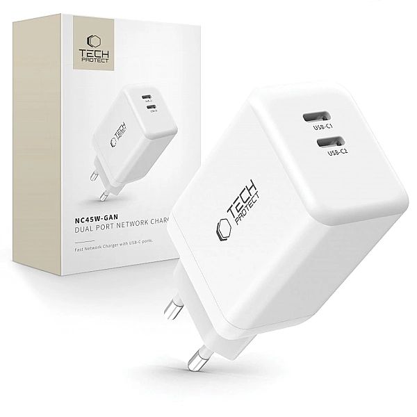 Tech-Protect Nc45W-Gan 2-Port Network Charger Pd45W White