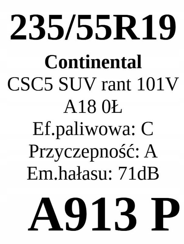 1x 235/55r19 Continental ContiSportContact 5 Suv 101v