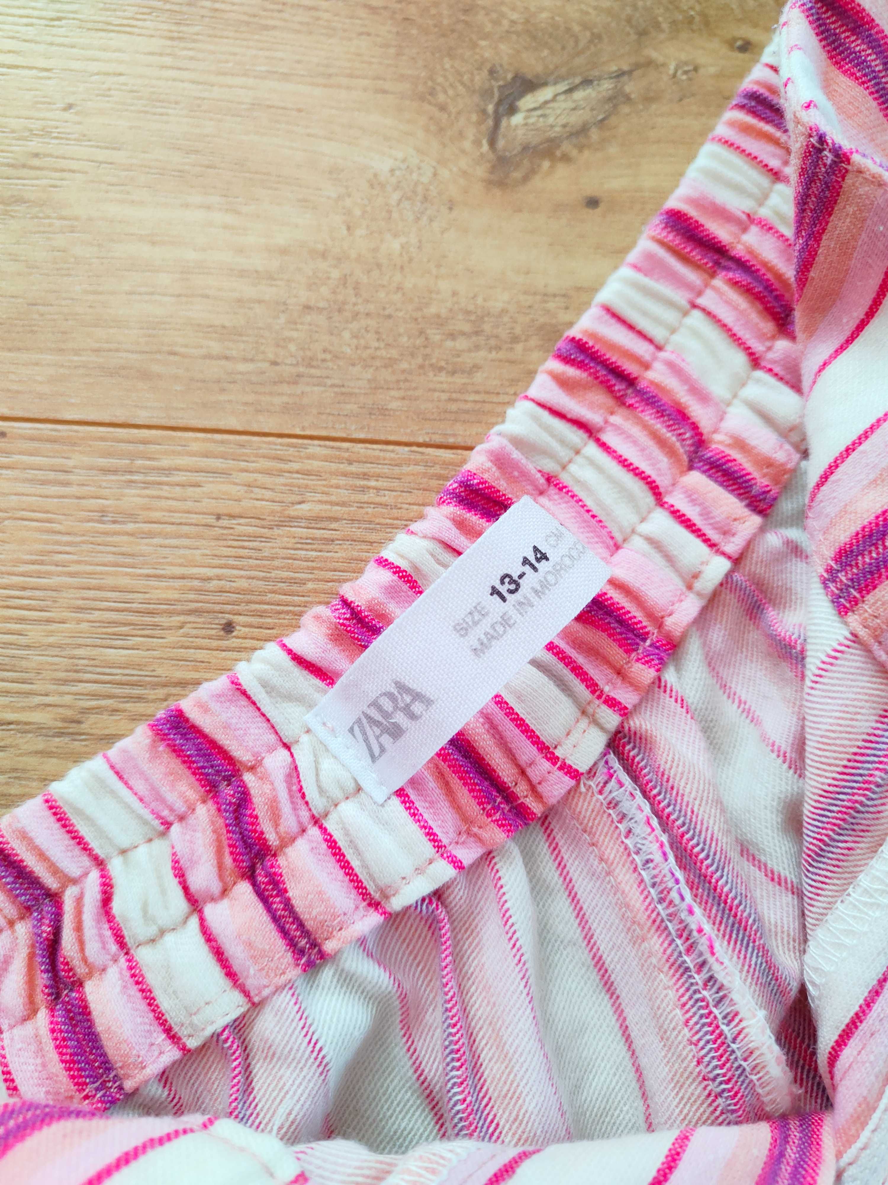 Kuloty spodnie z szeroką nogawką Zara 164 cm dziewczęce w paski różowe