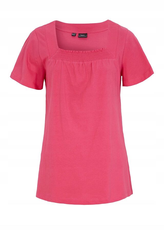 B.P.C t-shirt bawełniany z dekoltem karo różowy r.44/46