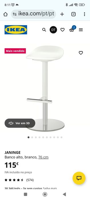 Banco alto cinza Janinge ikea