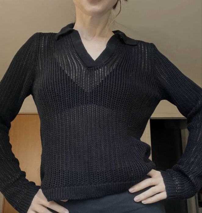 Лонгслів -поло в сітку чорного кольору укр. бренду Papaya