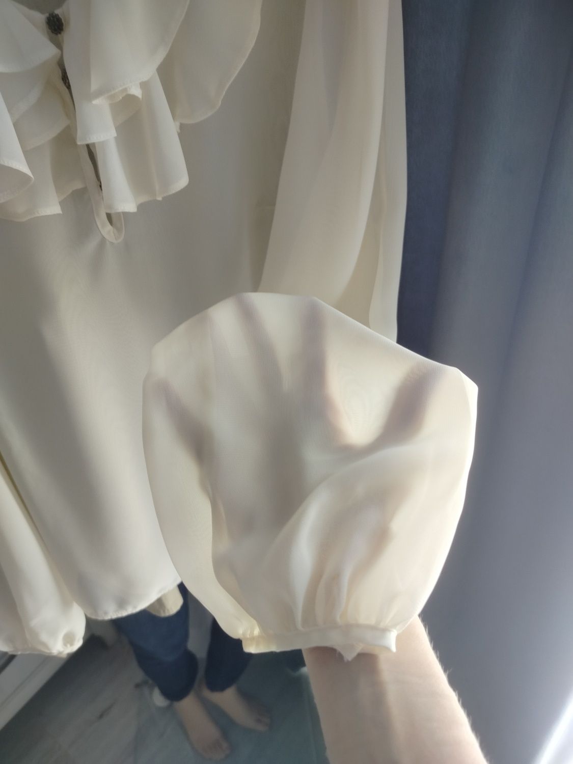 XS S M kremowa koszula vintage retro babydoll falbany żabot cudna