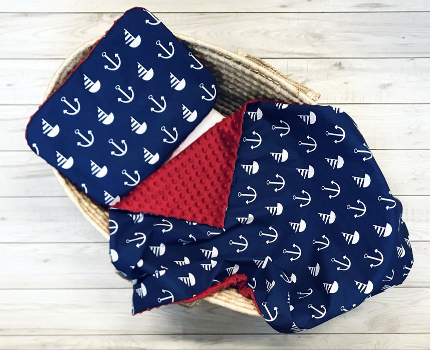 Komplet do gondoli lub kołyski 80x60 minky / kocyk dla chłopca