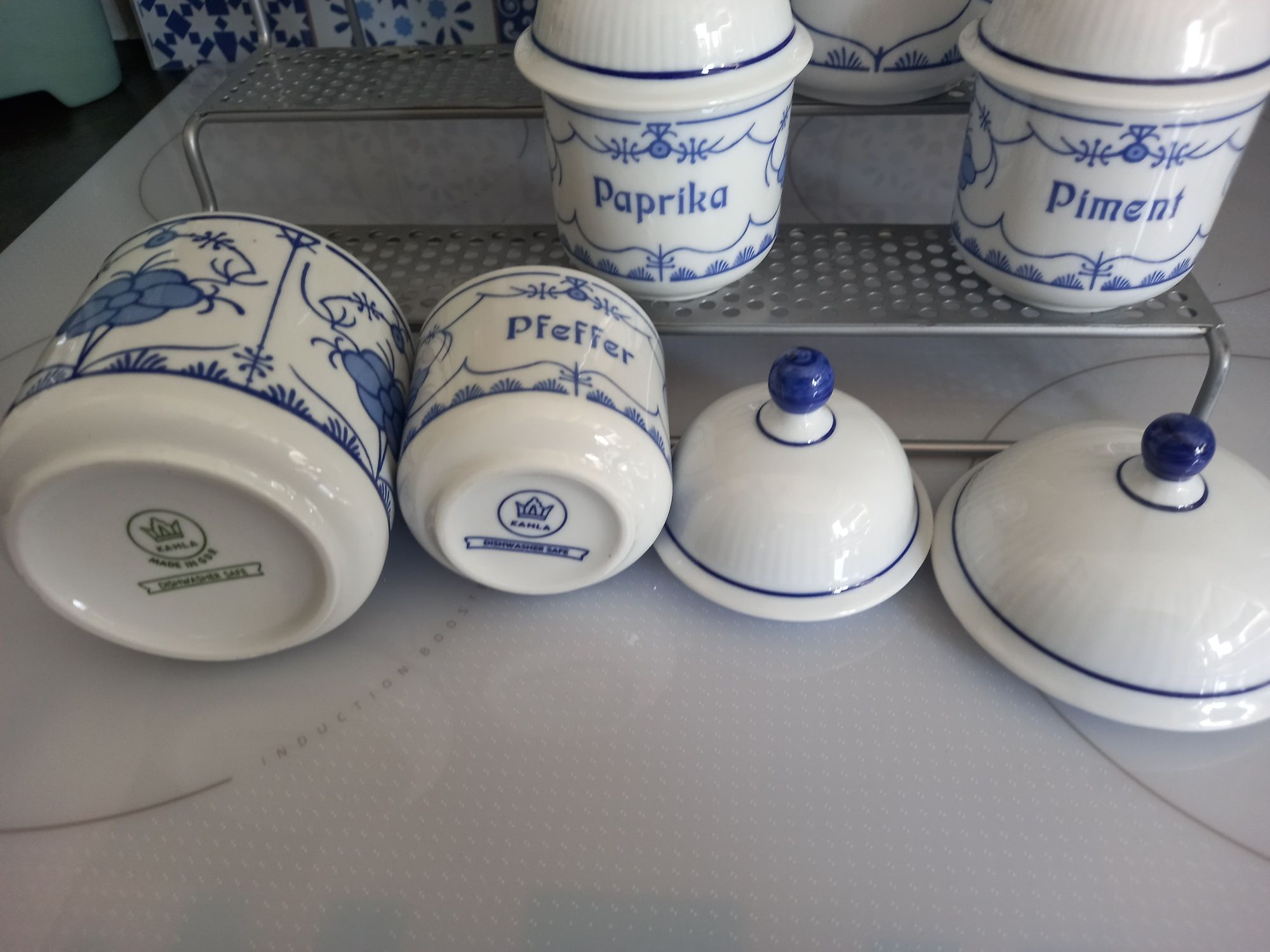Porcelana KAHLA 9 pojemników przyprawy wzór słomkowy + półka OKAZJA