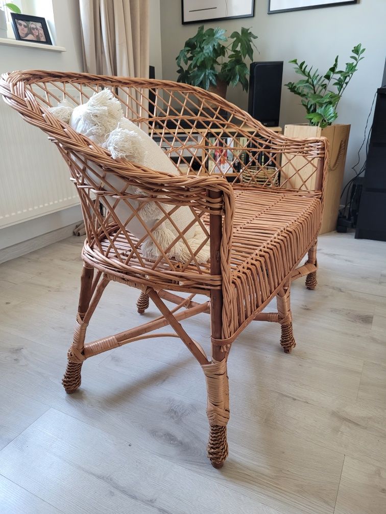 Ławka wiklinowa sofa dwuosobowa do sesji nowa boho brązowa rattanow