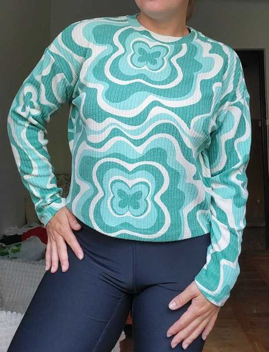 Krótki kolorowy damski sweter prążek motylki hippie