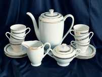 Serwis kawowy Porcelana Ćmielów do kawy biały złoty pasek prl retro