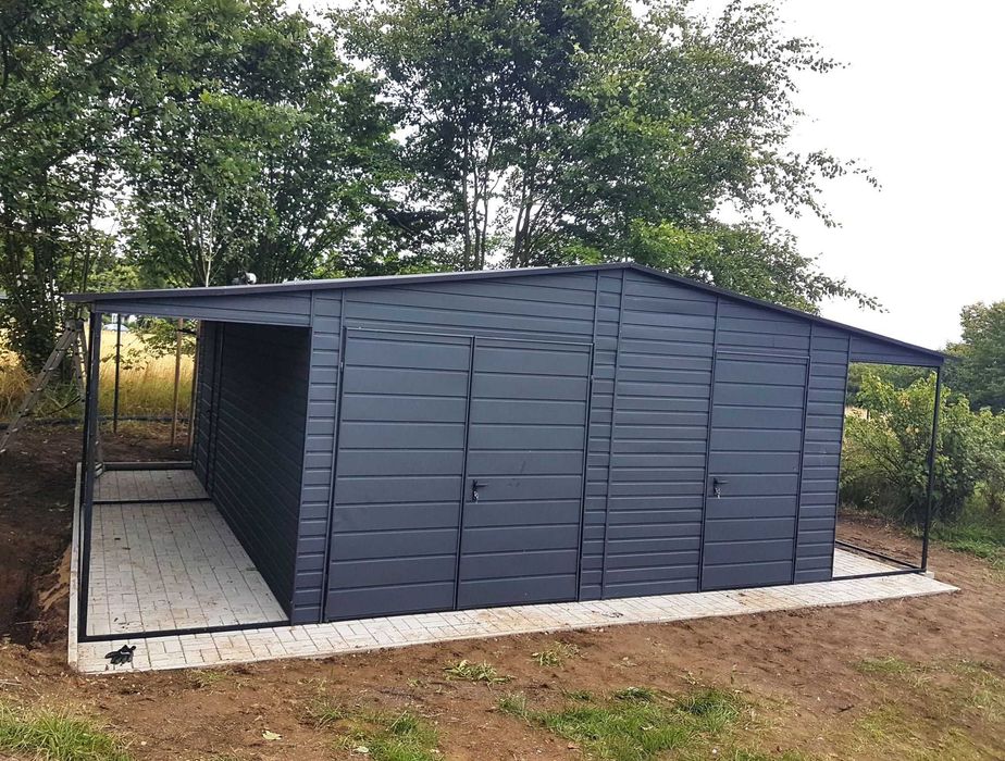 Blaszany montowany garaż 7x6m – ciemny grafit matowy