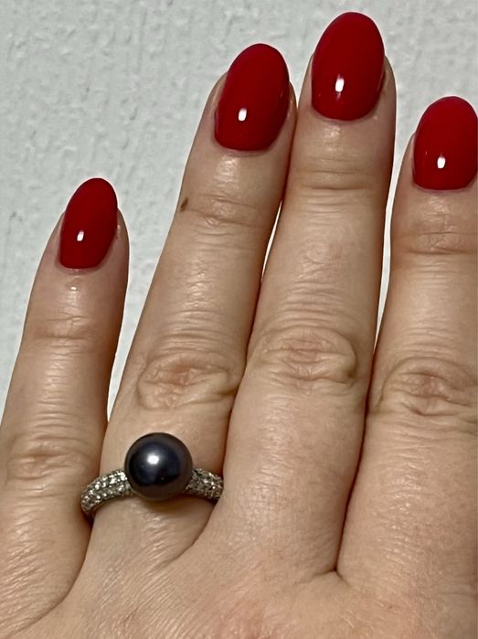 Новое золотое кольцо с бриллиантами 0,503кт и черным жемчугом, р. 17