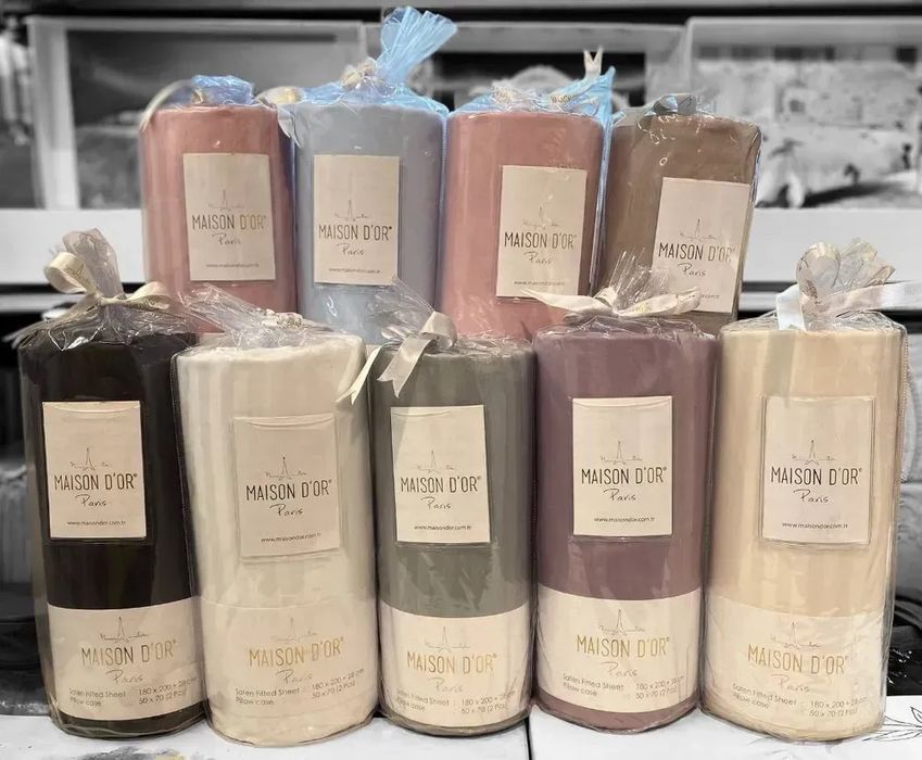 Сатиновые простыни Maison D'or на резинке 180х200+наволочки 2-50×70