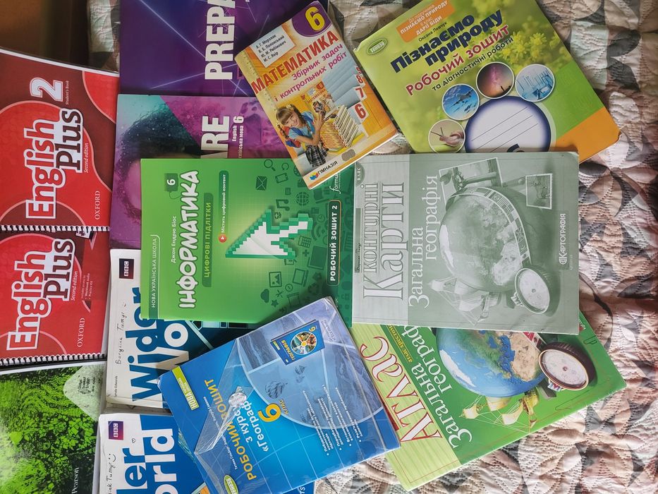Підручники математика,географія,атлас,інформатика.6 клас