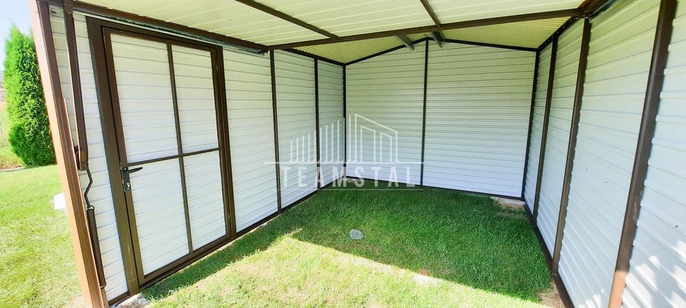 GARAŻ BLASZANY 3m x 4m dwuspad Brama drzwi jasny orzech TS227 3x4