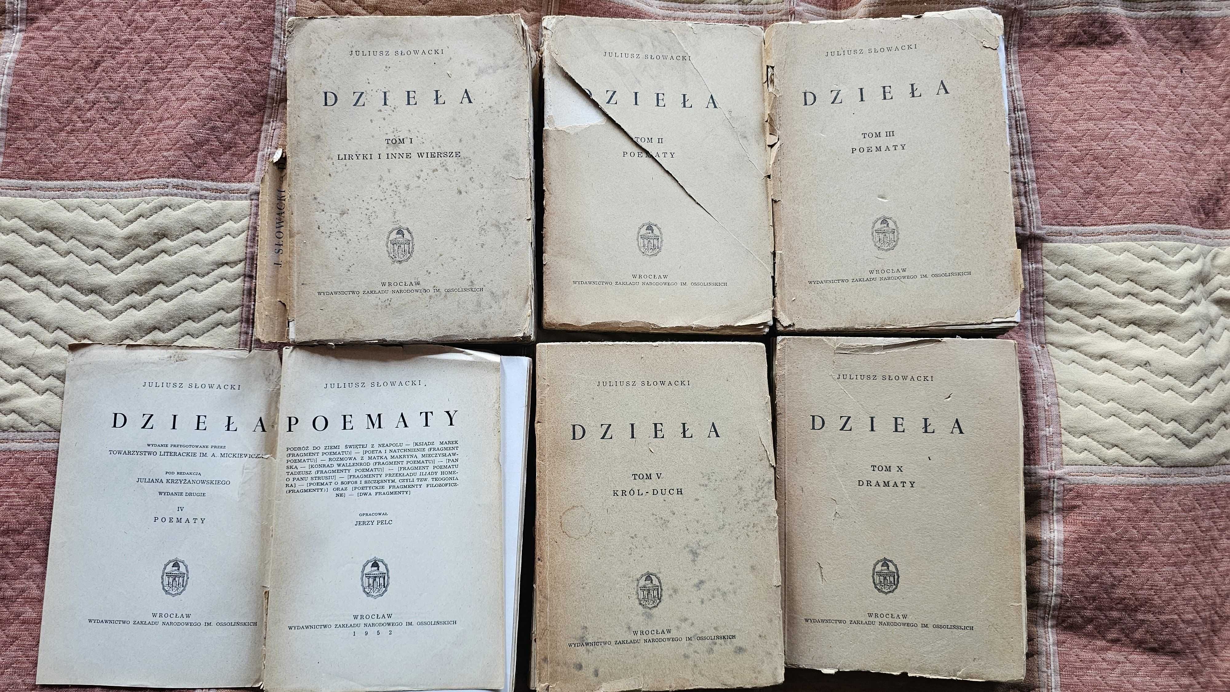 A2 6x DZIEŁA Juliusz Słowacki Tom 1-5 i 10 Ossolineum 1952