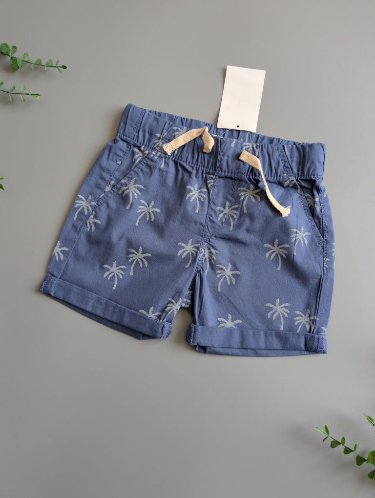 Krótkie spodenki szorty chłopięce h&m 86 w palmy niebieskie
