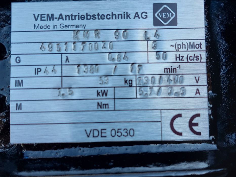 Motoreduktor 1.5kw.  17obr. /min..