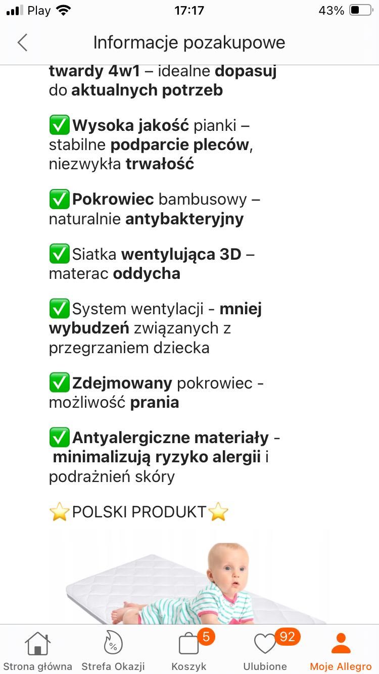 Materac do kołyski