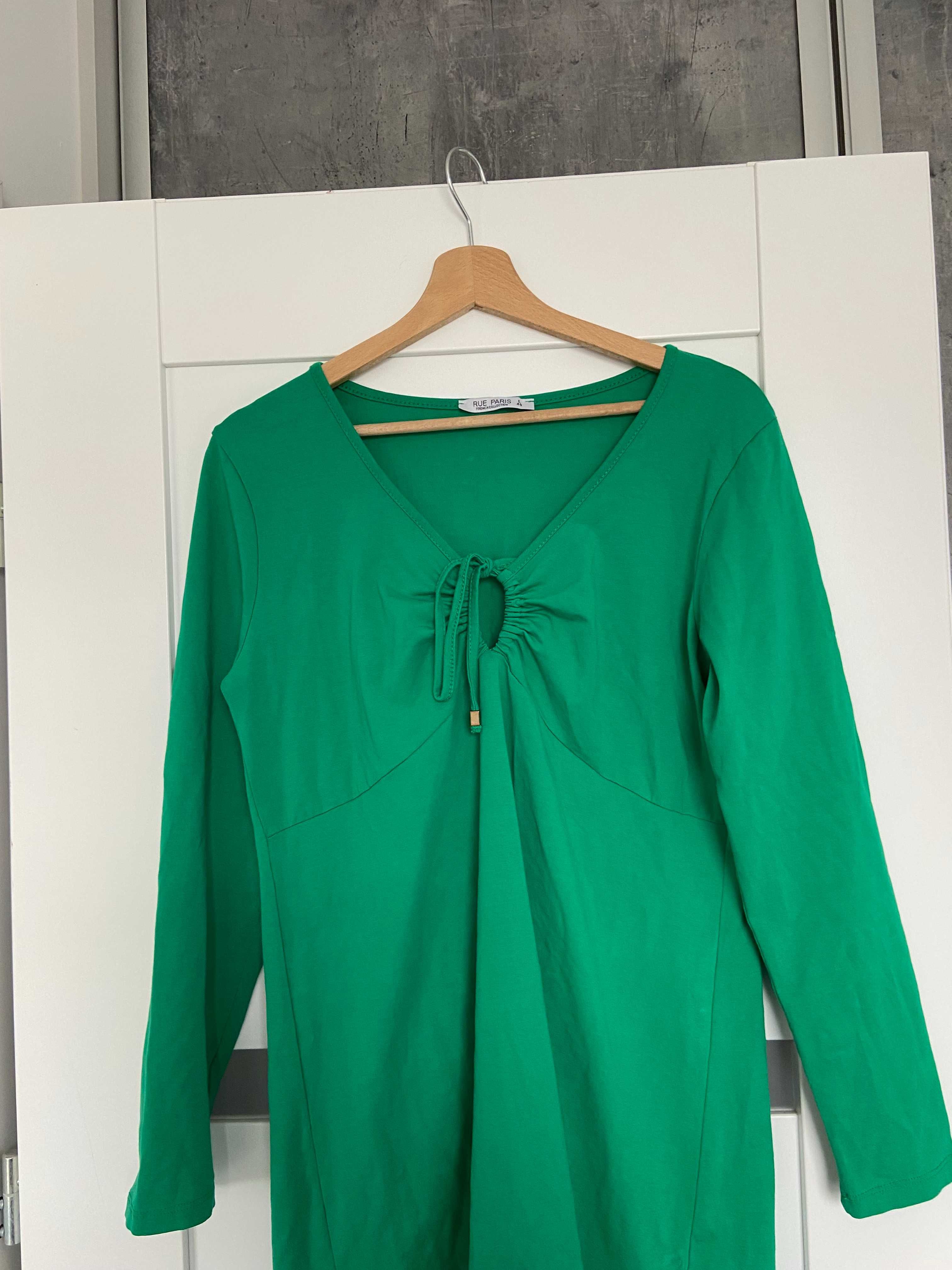Śliczna dresowa zielona sukienka z wiążaniem na dekolcie viral musthav
