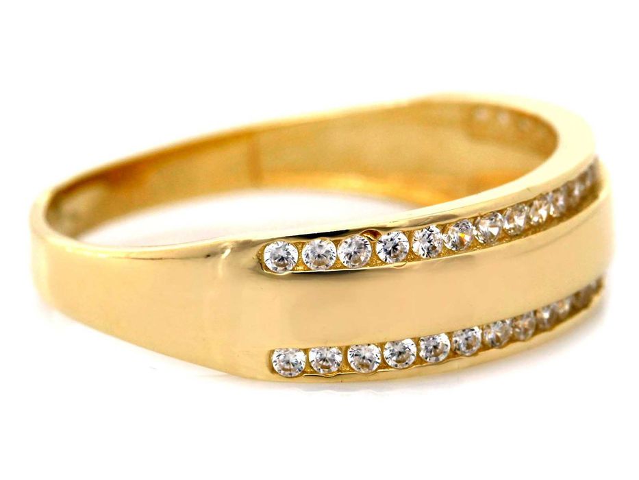 Subtelny pierścionek złoty obrączkowy podwójne cyrkonie PR 585