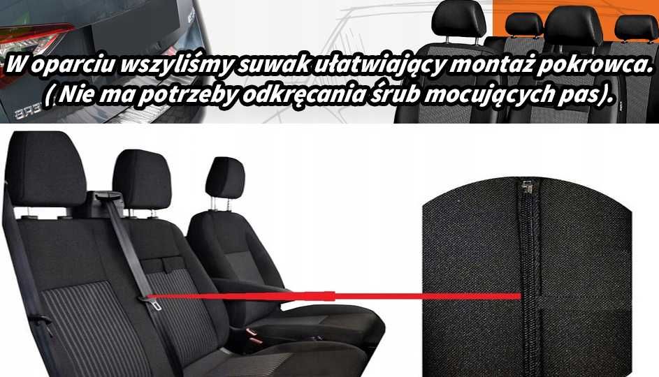 Pokrowce samochodowe na fotele FORD TRANSIT CUSTOM od 2012 do 2024 bus