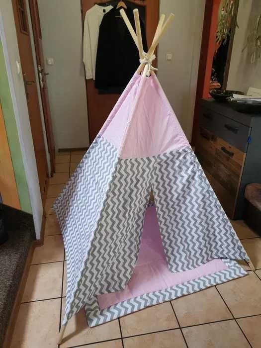 Tipi, namiot dla dziecka, wigwan, iglo, szary różowy