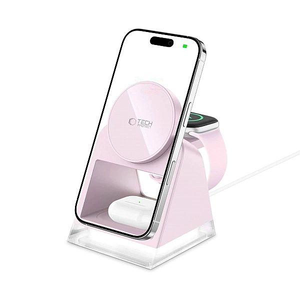 Ładowarka indukcyjna Tech-Protect QI15W-A43/3w1 MagSafe - różowa