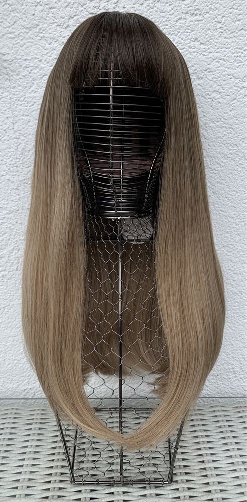 Brąz z blondem ombre, peruka, długie włosy