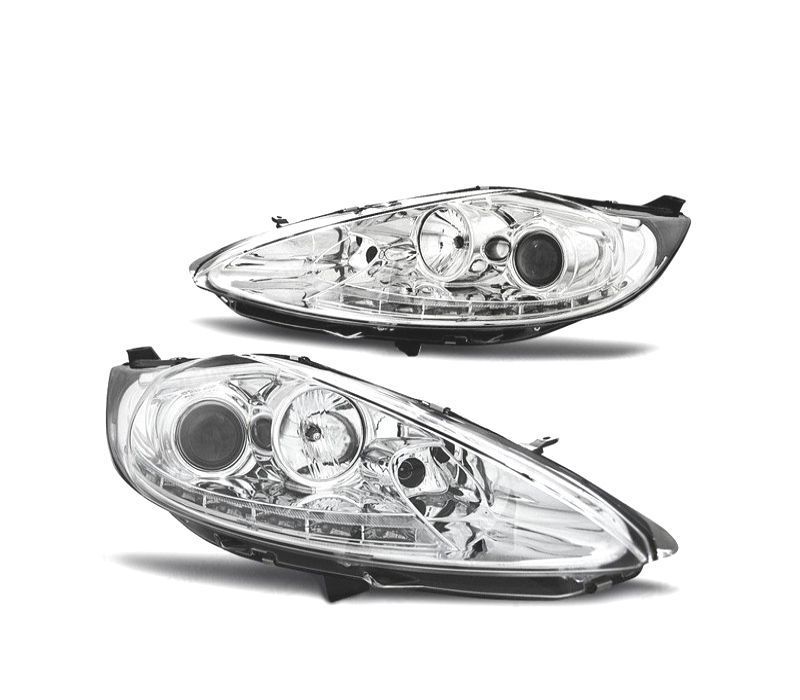 FARÓIS FRONTAIS PARA FORD FIESTA 08-12 LUZ DIURNA FUNDO CROMADO
